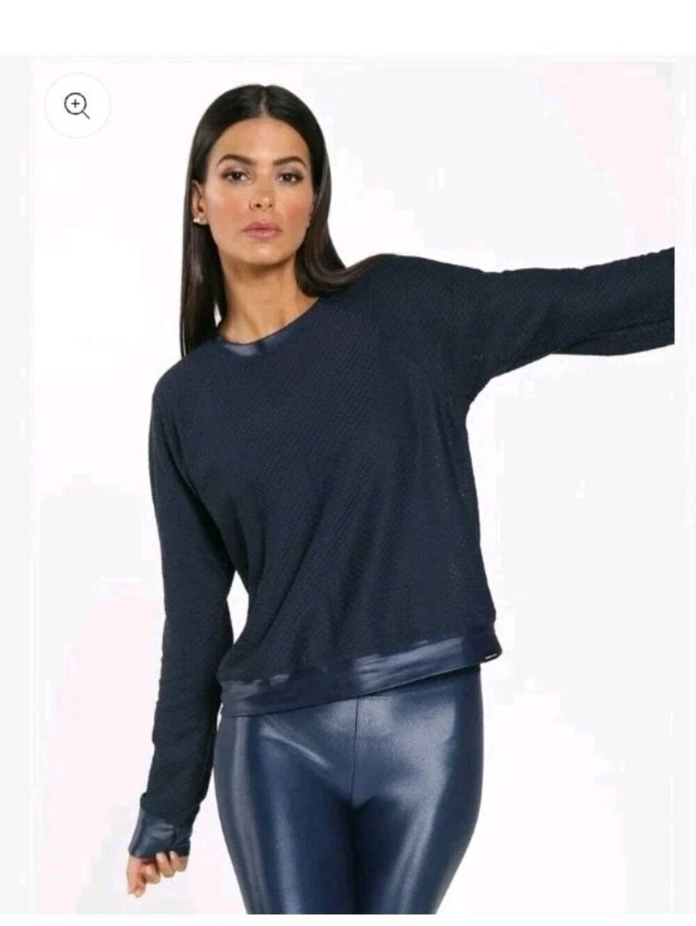Koral Sofia Mesh Long Sleeve Shirt Top Midnight Blue Pullover Textured UV Large
